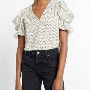 Express Polka Dot Ruffle Sleeve Top